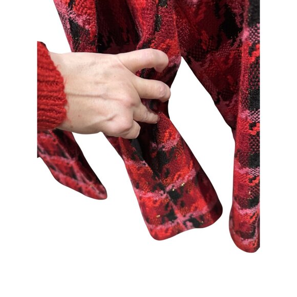 NWT Plaid Blazer Red Pink Black Jacket Coatigan Tahari T 10p Warm - Picture 5 of 5
